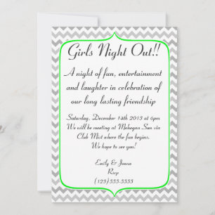 Neon Green and Grey Chevron Girls Night Out Invitation