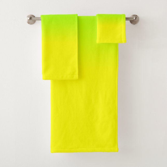 Neon Green and Neon Yellow Ombré  Shade Colour Bath Towel Set (Insitu)