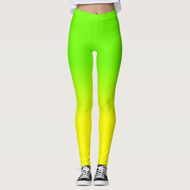 Neon Green and Neon Yellow Ombré  Shade Colour Leggings (Front)