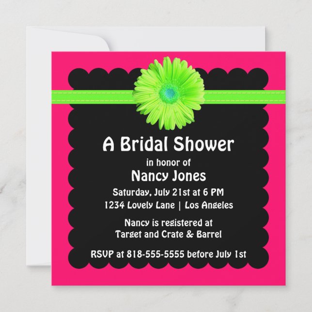 Neon Green and Pink Bridal Shower Invitation (Front)