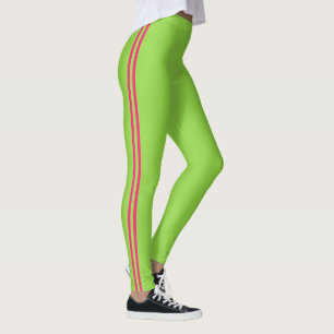 Neon Green and Pink Striped Athletic Leggings