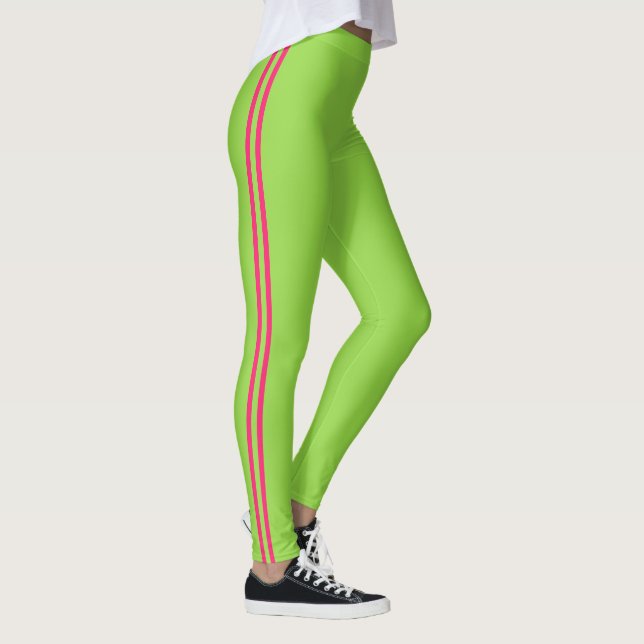 Neon Green and Pink Striped Athletic Leggings (Right)