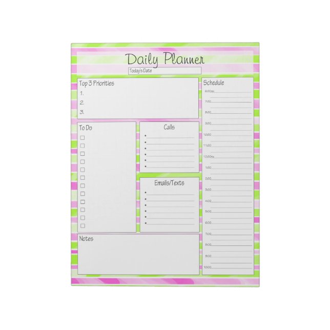 Neon Green and Pink Striped Notepad (Rotated)