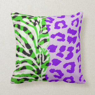 Neon Green and Purple Safari Print Cushion
