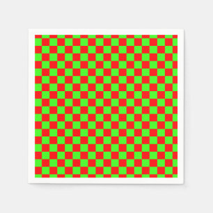 Neon Green and Red Chequered Chequerboard Vintage Napkin