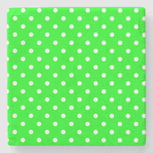 Neon Green and White Polka Dots Square Coaster