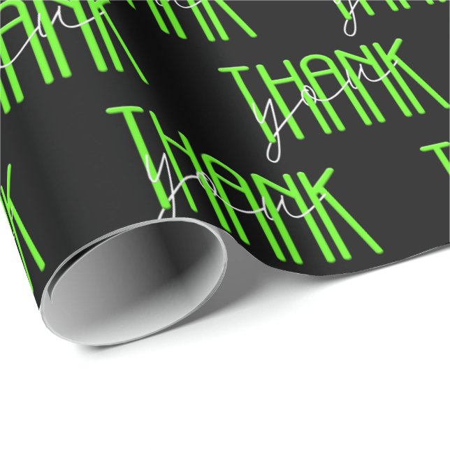 neon green and white thank you sign wrapping paper (Roll Corner)