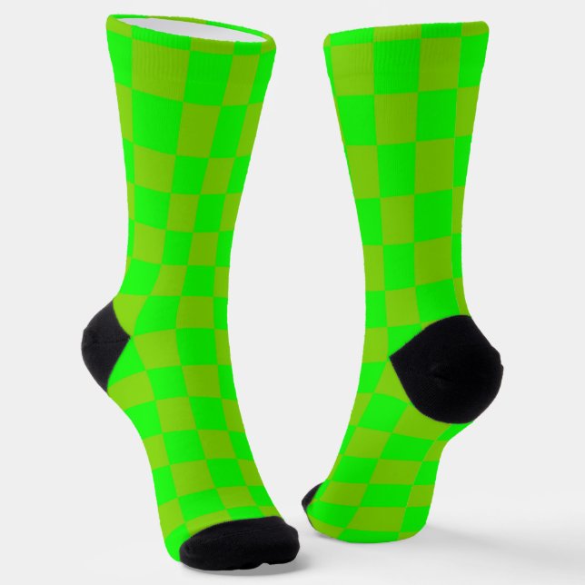 Neon green and yellow blocks socks (Angled)