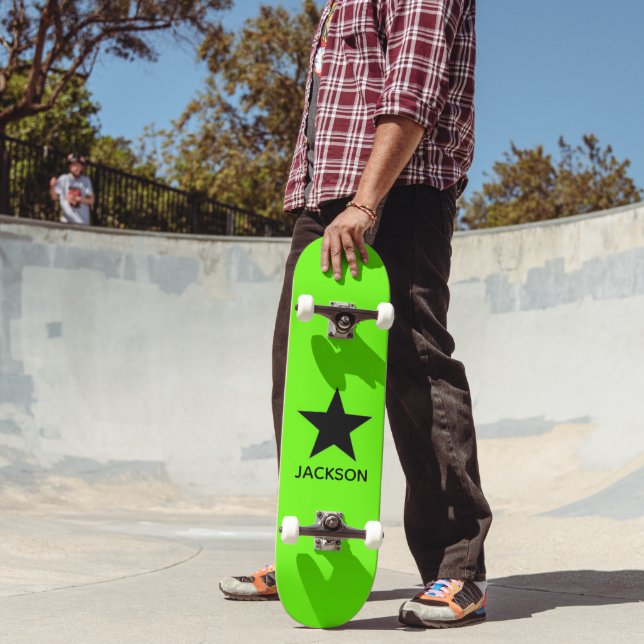 Neon Green Background Black Star Custom Skateboard (Outdoor 2)