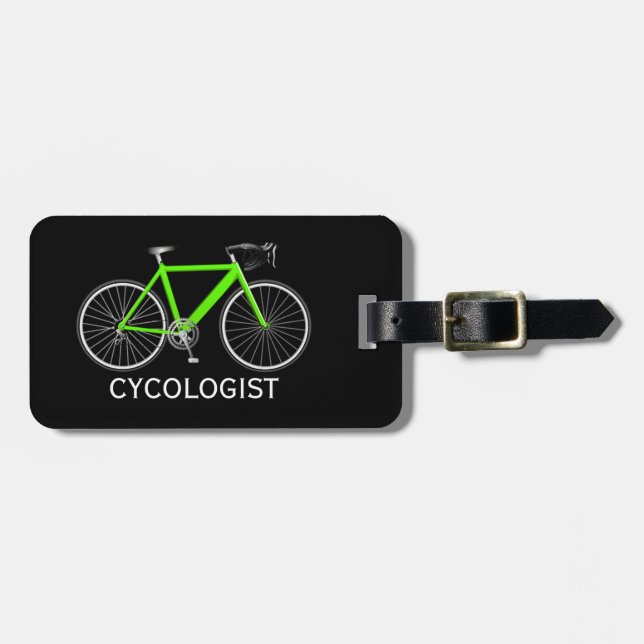 Neon Green Bicycle On Black Luggage Tag (Front Horizontal)