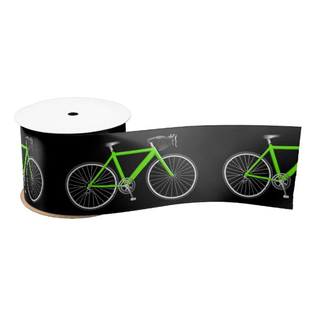 Neon Green Bicycle on Black   Satin Ribbon (Spool)