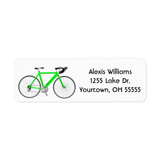 neon green bicycle on white label (Front)