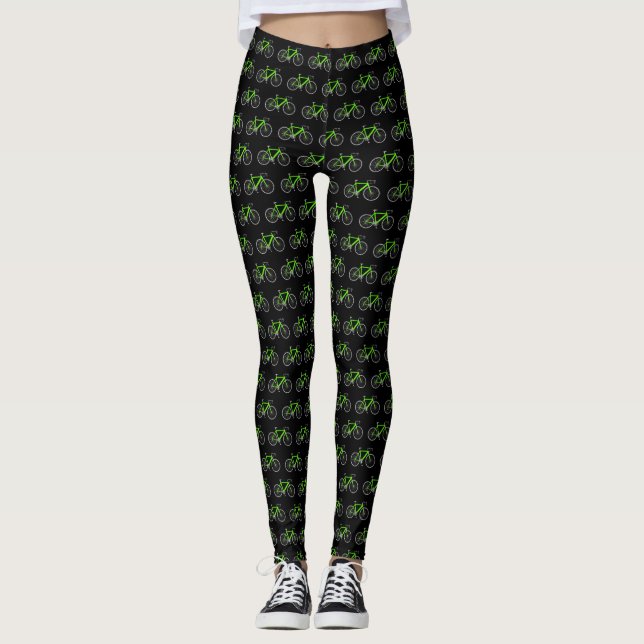 Neon Green Bikes On Black Leggings (Front)