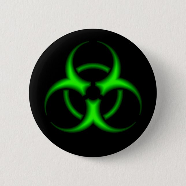 Neon Green Biohazard Symbol Button (Front)