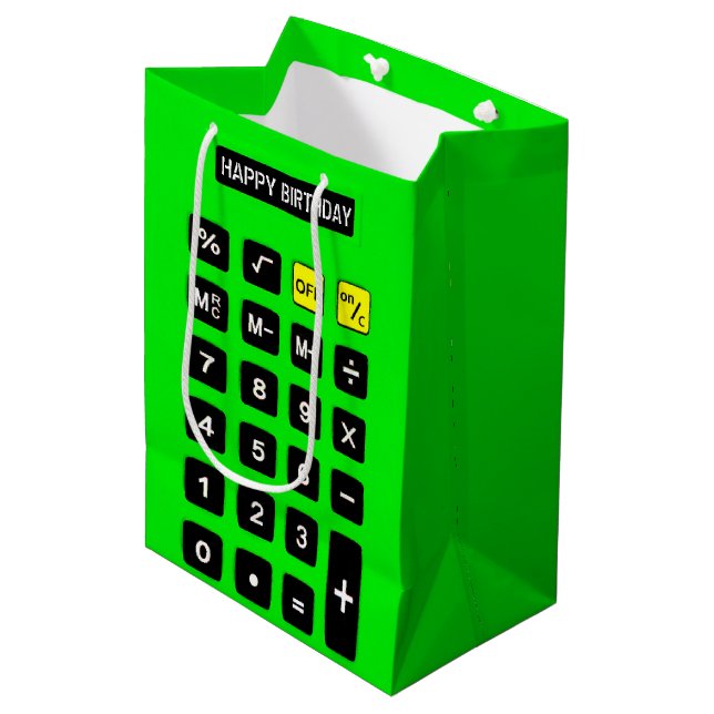 Neon Green Birthday Calculator  Medium Gift Bag (Front Angled)