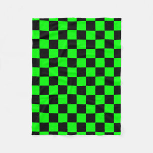 Neon green black checkers fleece blanket