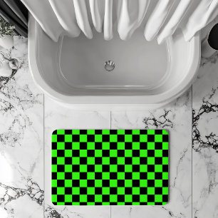 Neon Green Black Chequered Chequerboard Vintage Bath Mat