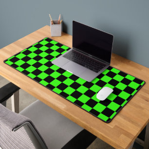 Neon Green Black Chequered Chequerboard Vintage Desk Mat