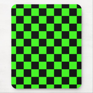 Neon Green Black Chequered Chequerboard Vintage Mouse Mat