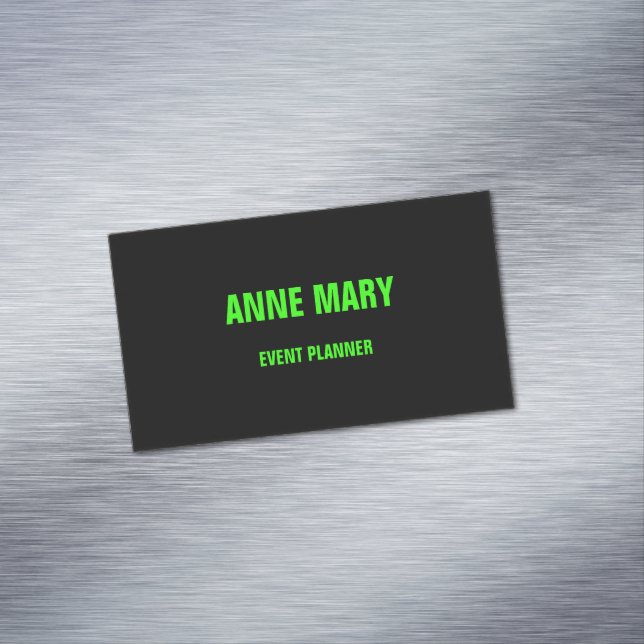 Neon Green Black Custom Colour Wedding Event Moder Magnetic Business Card (In Situ)