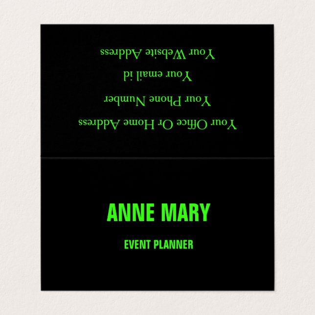Neon Green Black Custom Colour Wedding Event Trend Business Card (Outside Unfolded)
