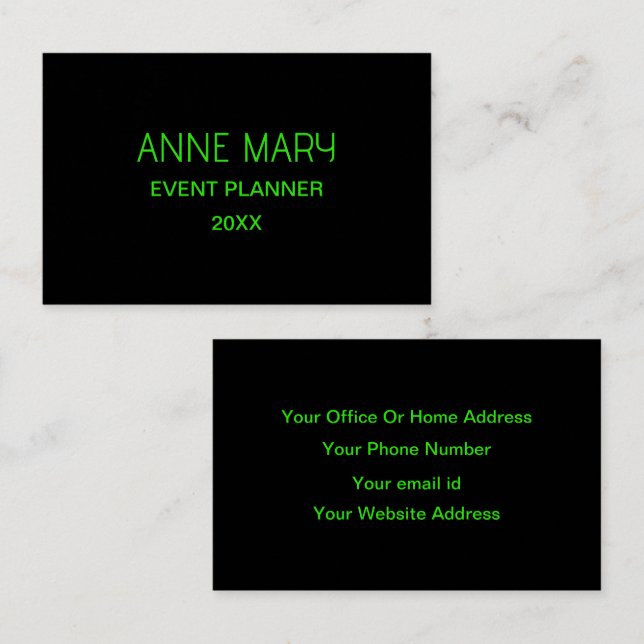 Neon Green Black Custom Colour Wedding Professiona Business Card (Front/Back)