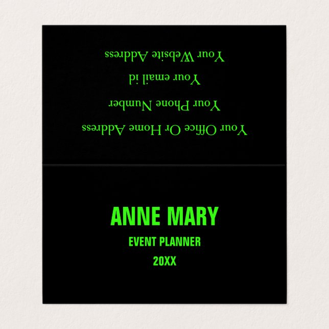 Neon Green Black Custom Colour Weddings Modern 202 Business Card (Outside Unfolded)