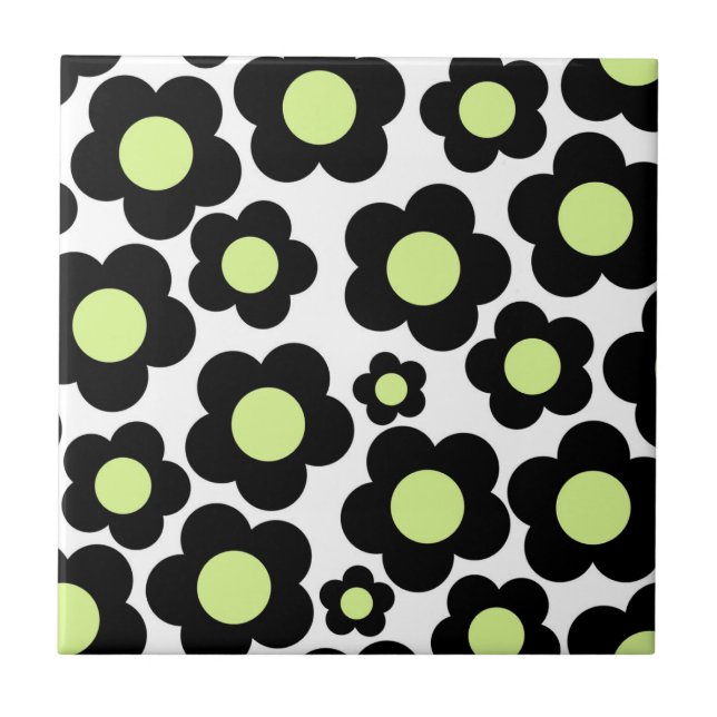 Neon Green Black Flower Tile (Front)