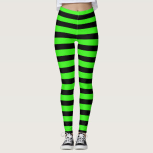 Neon Green & Black Halloween Stripes Witch Costume Leggings