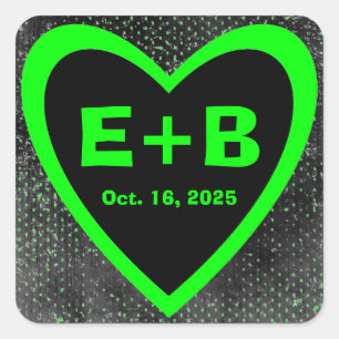Neon green black heart wedding grunge stickers