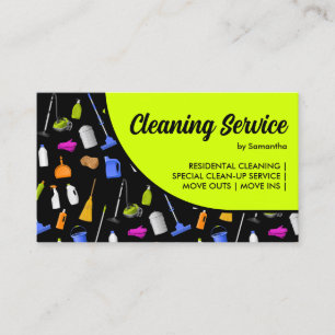 Neon Green Black Modern House Cleaning Service Business Card