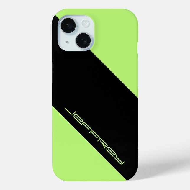Neon Green & Black, One Stripe, Name, Minimalist Case-Mate iPhone Case (Back)