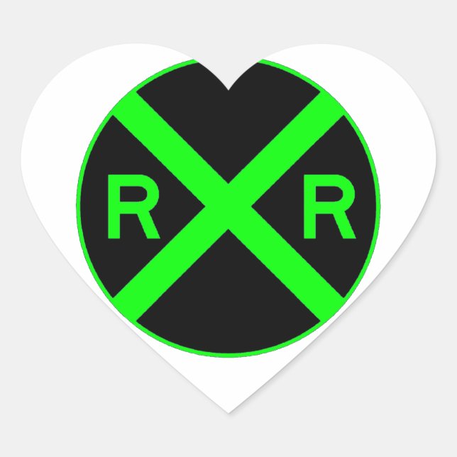 Neon Green & Black Railroad Crossing Sign Heart Sticker (Front)