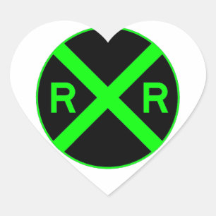 Neon Green & Black Railroad Crossing Sign Heart Sticker