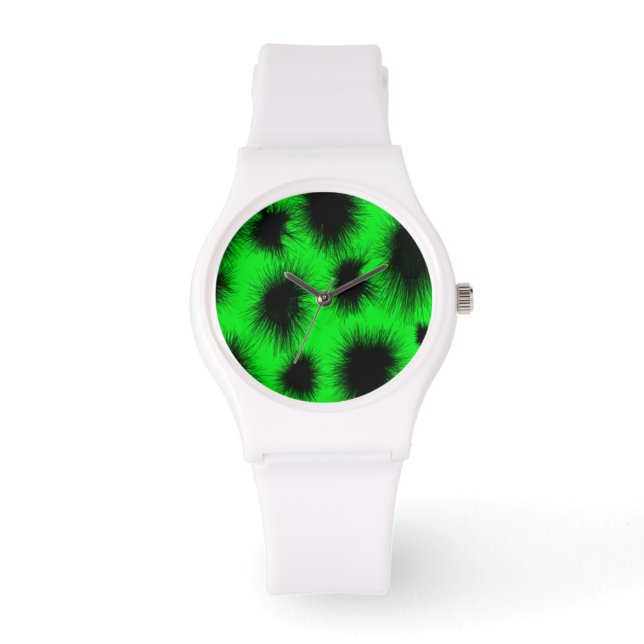 Neon Green Black Spike Sporty White Watch (Front)