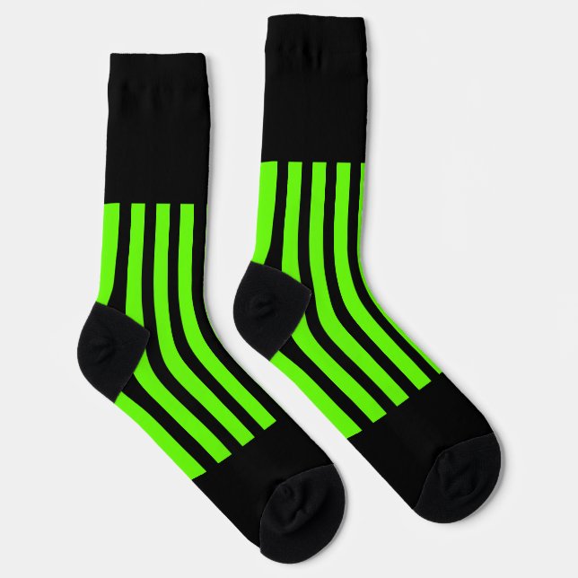 Neon Green Black Stripes Crew Socks (Right)