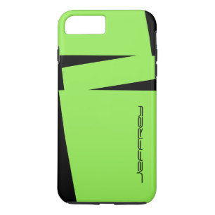 Neon Green & Black Triple Stripe, Personalise Name iPhone 8 Plus/7 Plus Case