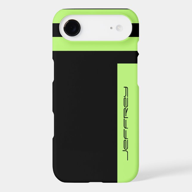 Neon Green Black Two Way Stripe, Name, Minimalist Case-Mate iPhone Case (Back)