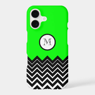 Neon Green Black White Chevron Zigzag Monogram