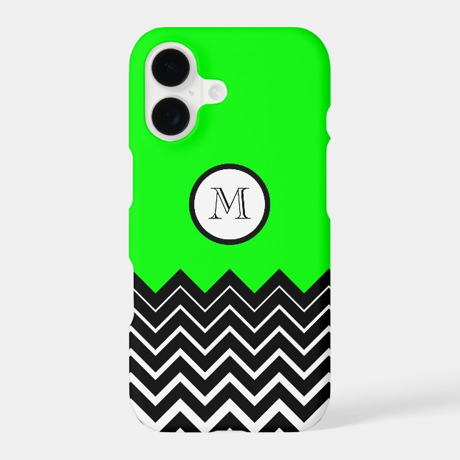 Neon Green Black White Chevron Zigzag Monogram (Back)