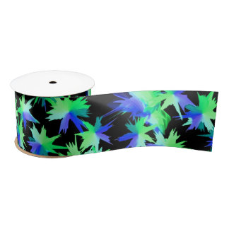 Neon Green & Blue Abstract Pattern Satin Ribbon