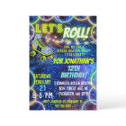 Neon Green Blue Boy Lets Roll Roller Skating Party