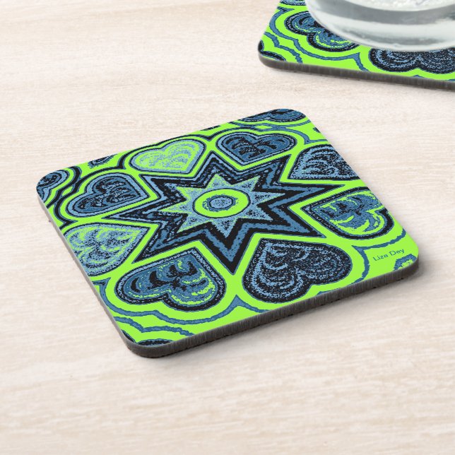 'Neon Green & Blue Love' Coasters (Left Side)