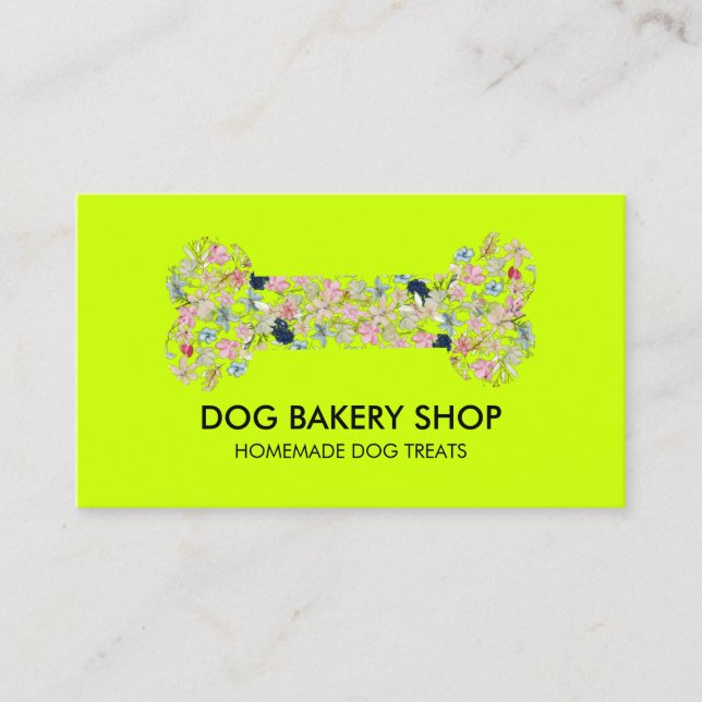 Neon Green Bone Homemade Dog Treats Business Card (Front)