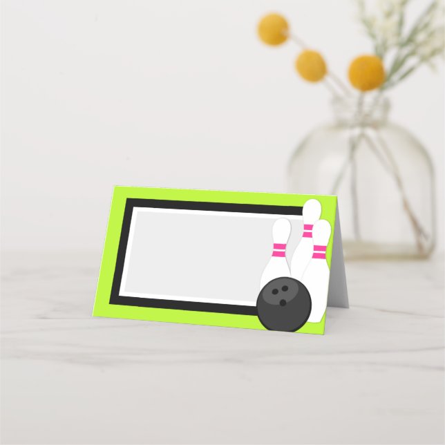 Neon Green Bowling Folding Label or Place Cards (Front)