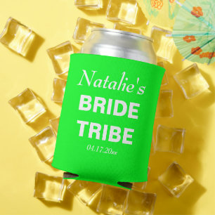 Neon Green Bride Tribe Wedding Bridesmaid  Can Cooler