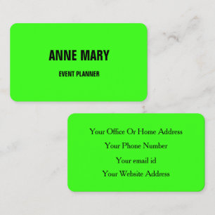 Neon Green Bright Colorful Wedding Event 2026 Business Card