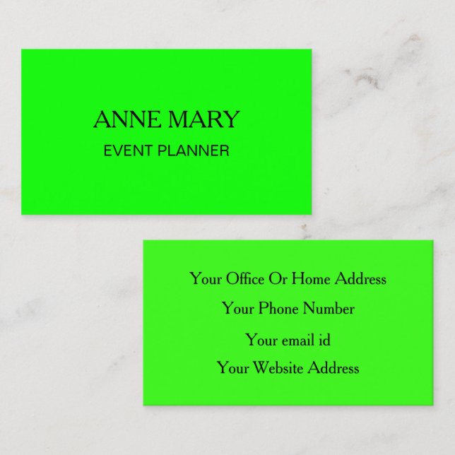 Neon Green Bright Colorful Wedding Event Planner Business Card (Front/Back)