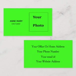 Neon Green Bright Colourful Custom Photo Name Cool Business Card