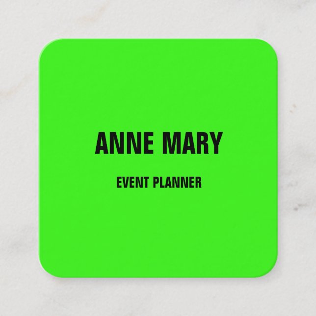 Neon Green Bright Colourful Wedding Event Planner2 Square Business Card (Front)
